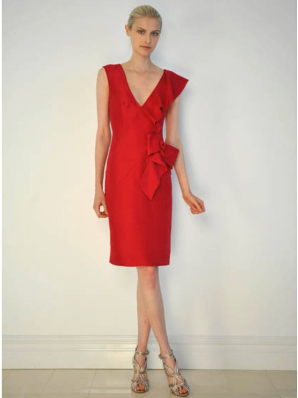 Valentino 2009 Fuchsia Ruffle Rose V-Neck Silk Autumn Wedding Guest Dress